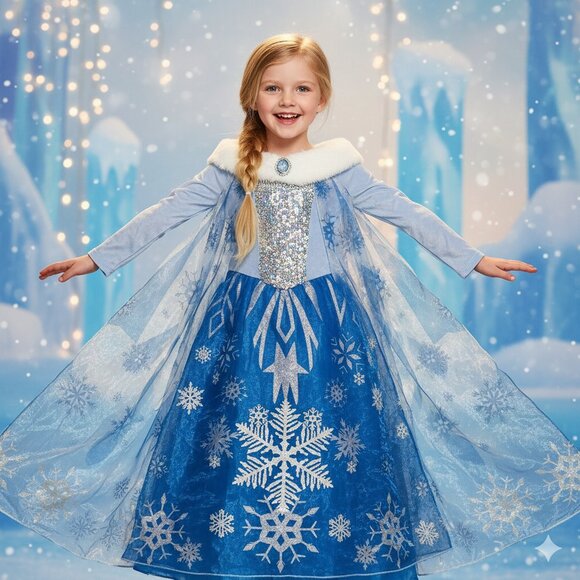 ❄️ [KIDS 6-8Y]  H&M x DISNEY Frozen Elsa Princess Snowflake Costume Fur Dress ❄️ - Picture 1 of 9